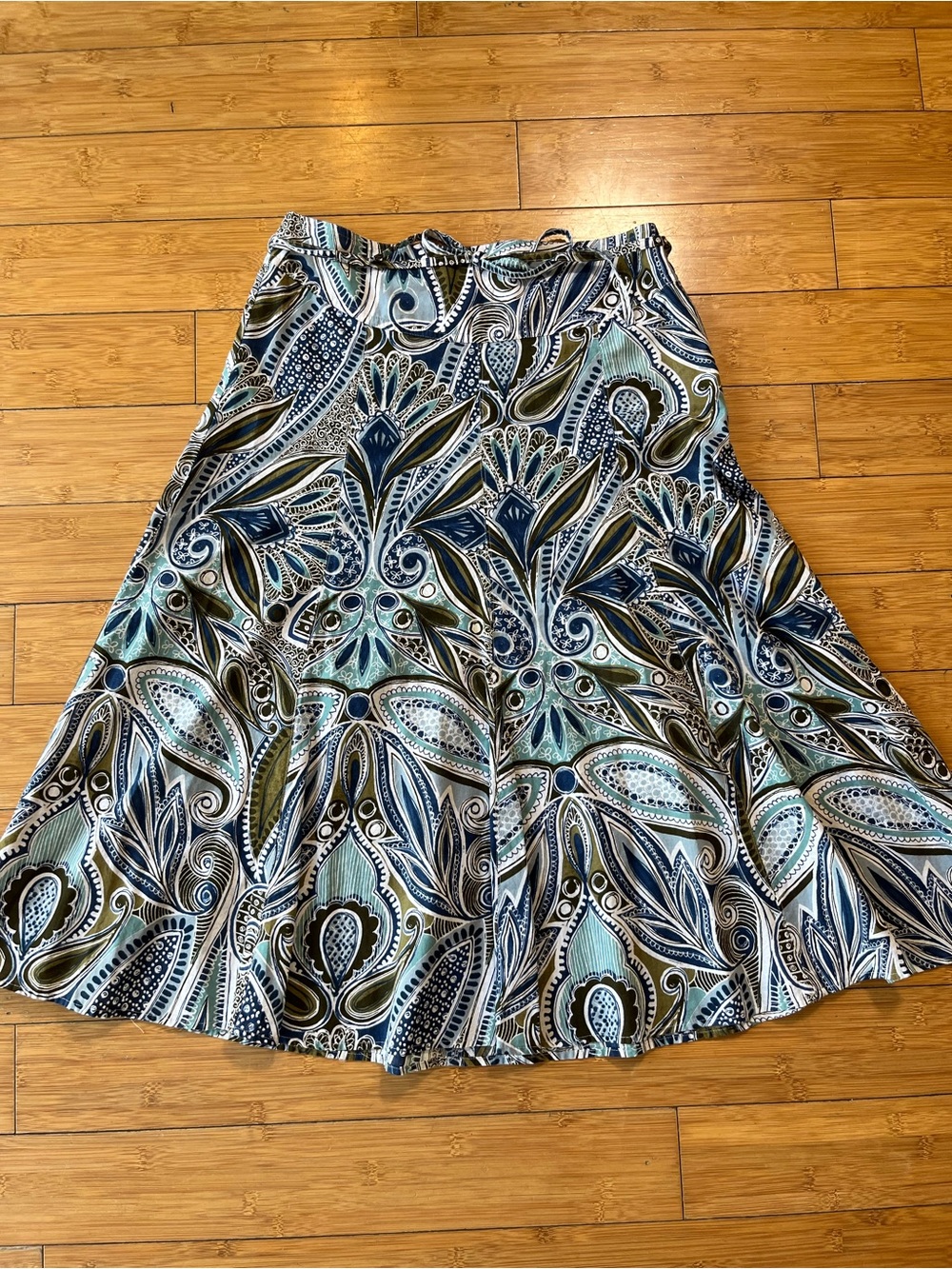 liz & co. Blue, Teal & Olive Paisley Circle Skirt 100% Cotton Y2K Inspired